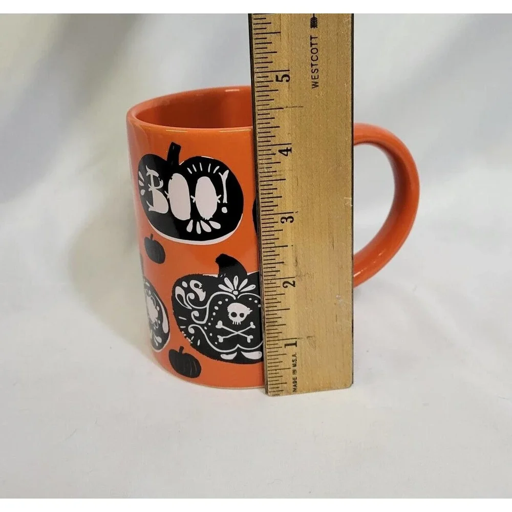 Crate & Barrel Orange Black Halloween Boo Jack-o-lanterns 14 oz Coffee Mug